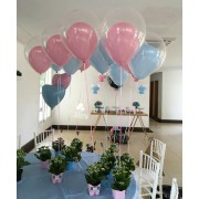 30 Adet Balon (Şeffaf, Pembe, Açık Mavi) Karışık Balon Helyumla Uçan