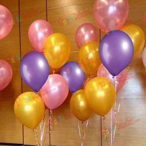 30 Adet Metalik (Gold-Şeker Pembe-Mor)Karışık Helyumla Uçan Balon - Parti Dolabı