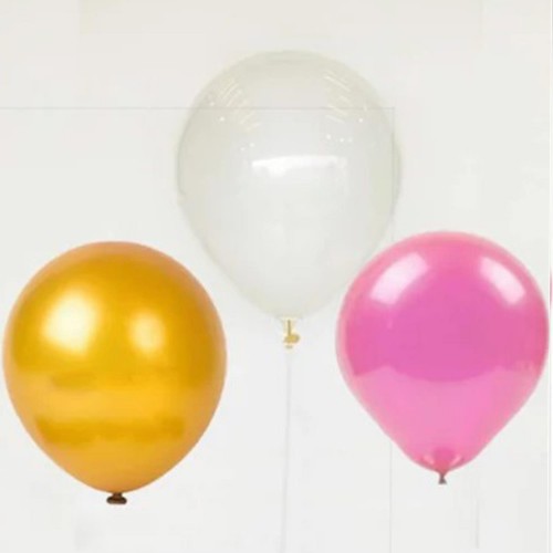 30 Adet Metalik Gold-Şeker Pembe-Şeffaf Balon, Helyumla Uçan - Parti Dolabı