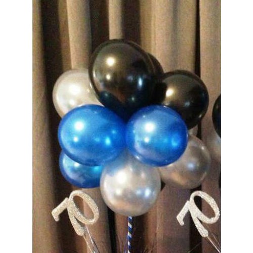 30 Adet Metalik Parlak (Siyah-Gümüş-Açık Mavi Balon Helyumla Uçan - Parti Dolabı