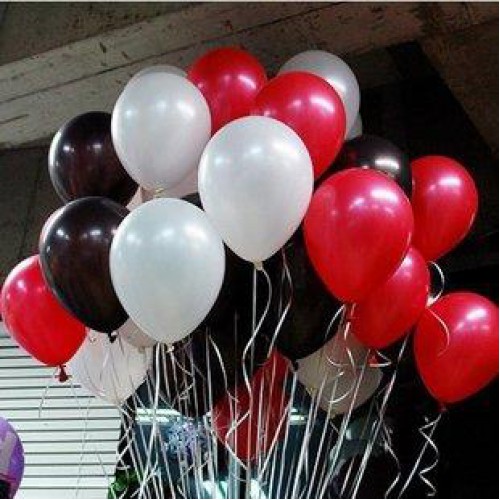 30 Adet Metalik Sedefli (Beyaz-Kırmızı-Siyah) Karışık Balon Helyumla Uçan - Parti Dolabı