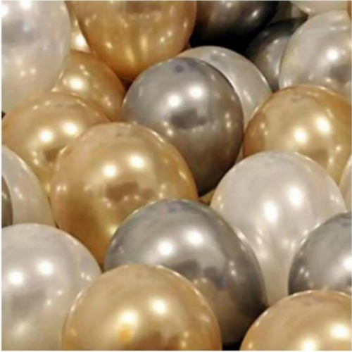 30 Adet Metalik Sedefli Gold-Gümüş Gri-Beyaz Balon, Helyumla Uçan - Parti Dolabı