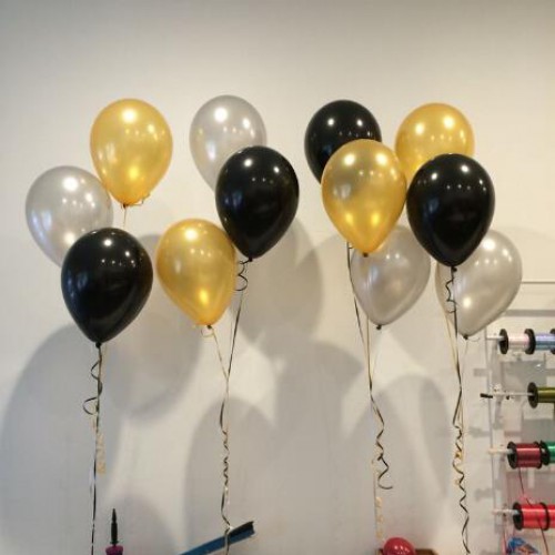 30 Adet Metalik Sedefli (Gold-Gümüş-Siyah) Karışık Balon Helyumla Uçan