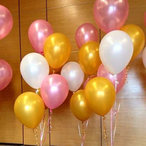 30 Adet Metalik Sedefli (Gold-Şeker Pembe-Beyaz) Karışık Balon Helyumla Uçan - Parti Dolabı