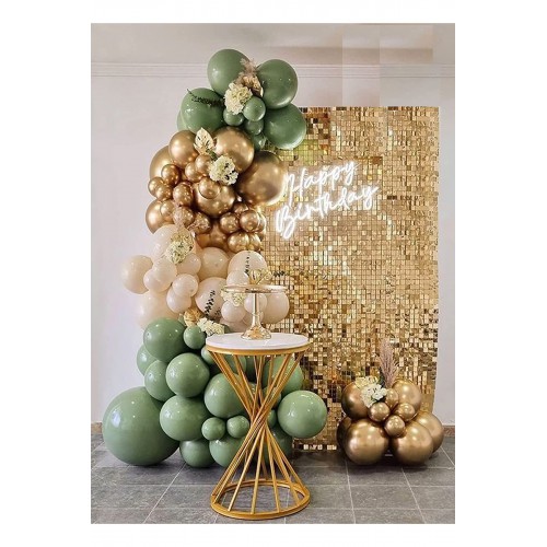 30 Küf Yeşili 15 Krom Gold 15 Deniz Kumu Pastel Ten Rengi Doğum Günü Ve Nişan Balon Zinciri Set - Parti Dolabı