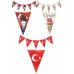 3lü Flama Set (23 Nisan Flama, Atatürk Baskılı, Türk Bayrağı Baskılı Bayrak Kağıt) 19 Mayıs Süs