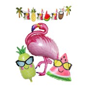 4 Parça Flamingo Folyo Balon Seti Tropikal Karpuz Ananas Temalı Doğum Süsü