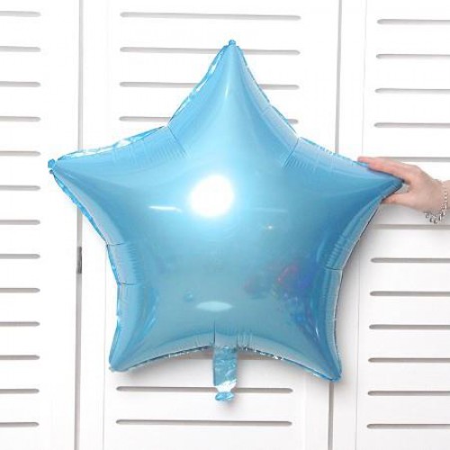 45 cm Açık Bebek Mavisi Yıldız Folyo Balon, Küçük Helyumla Uçan