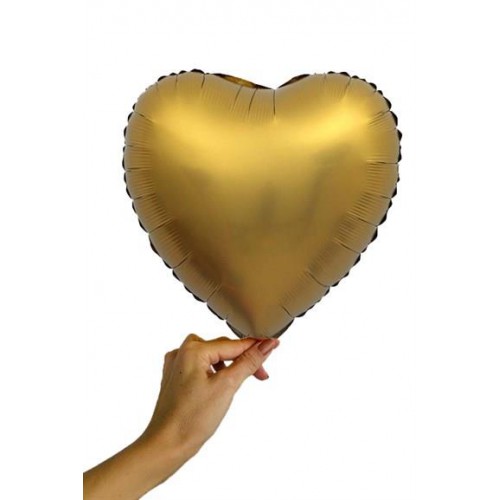 45 cm Gold Renkli Kalpli Balon, Helyumla Uçan Folyo Balon - Parti Dolabı