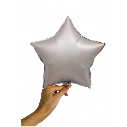 45cm Mat Gümüş Gri Yıldız Pastel Folyo Balon, Helyumla Uçan - Parti Dolabı