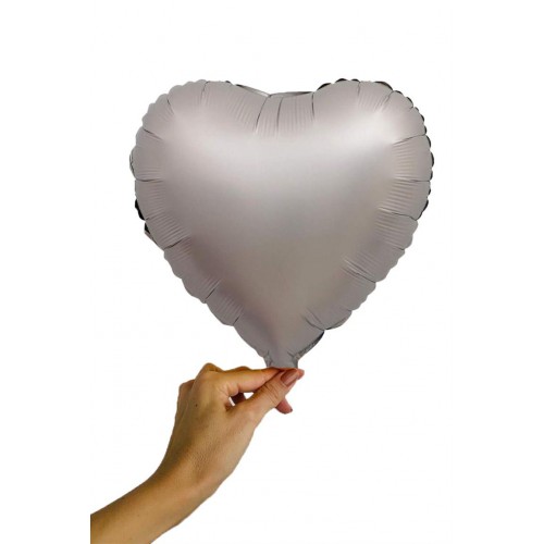 45 cm Mat Gümüş Gri Kalp Şeklinde Folyo Balon, Helyumla Uçan - Parti Dolabı