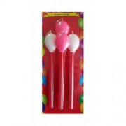 4lü Beyaz Pembe Balon Şeklinde Mum, Uzun Çubuklu Pasta Mumu