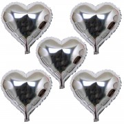 5 Ad Gümüş Gri Folyo Kalpli Balon 45 cm Helyumla Uçan Sevgiliye