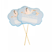 5 Adet Mavi Leylekli Hoşgeldin Erkek Bebek Konuşma Balonu Çubuğu