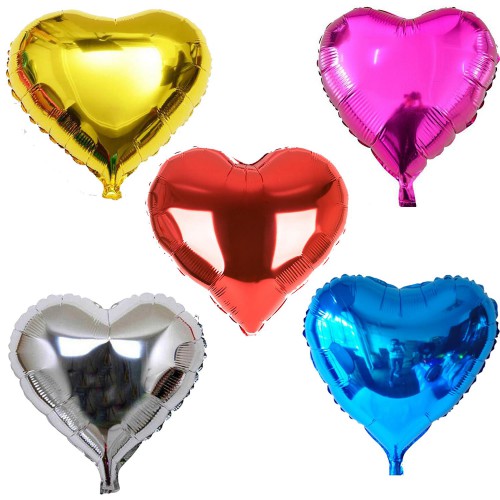 5 Adet Renkli Folyo Kalp Balon 60 cm Helyumla Uçan Sevgiliye Özel