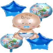 5'li Mavi Bebek Temalı Folyo Balon Doğum Odası Helyumla Uçan