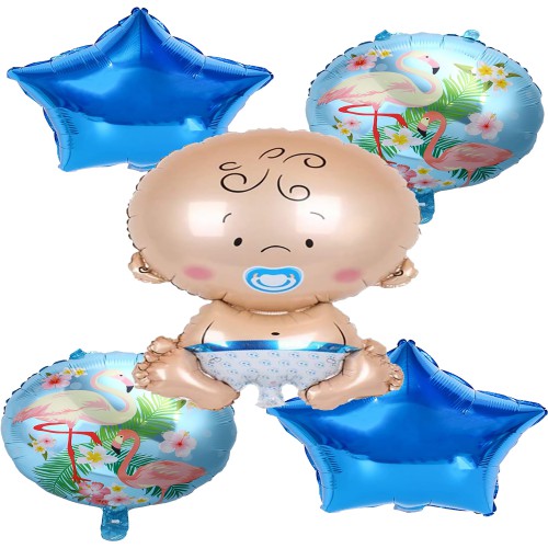 5'li Mavi Bebek Temalı Folyo Balon Doğum Odası Helyumla Uçan - Parti Dolabı