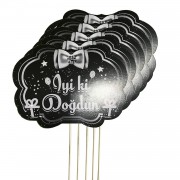 5 li Siyah Gümüş İyi ki Doğdun Konuşma Balonu Çubukları