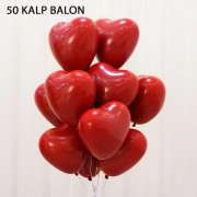 50 Adet Kırmızı Baskısız Kalp Balonu 30cm Romantik Kalpli Balonlar