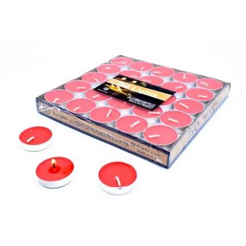 50 Adet Kırmızı Küçük Yuvarlak Tealight Mum, Ufak Renkli Mum - Parti Dolabı