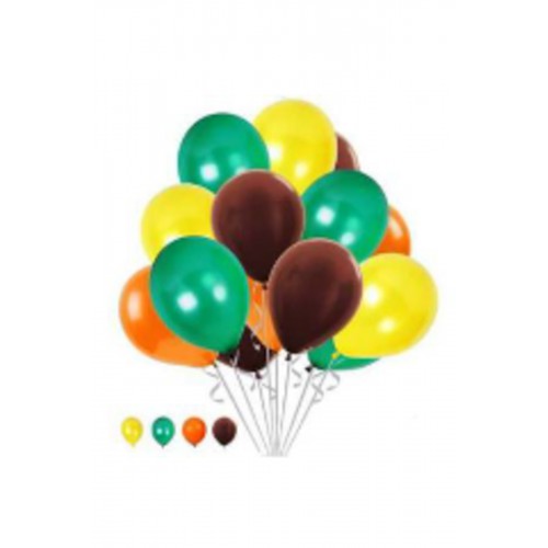50 Adet Safari Orman Temalı Metalik Balon - Sarı-Turuncu-Kahverengi-Yeşil