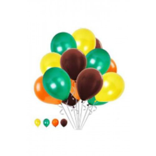 50 Adet Safari Orman Temalı Metalik Balon - Sarı-Turuncu-Kahverengi-Yeşil