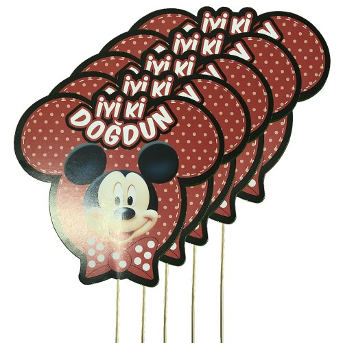 5li Mickey Mouse Doğum Günü Parti Çubukları Konuşma Balonu Çubuğu - Parti Dolabı