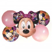 5li Minnie Mouse Baskılı Folyo Balon Seti Konseptli Helyumla Uçan