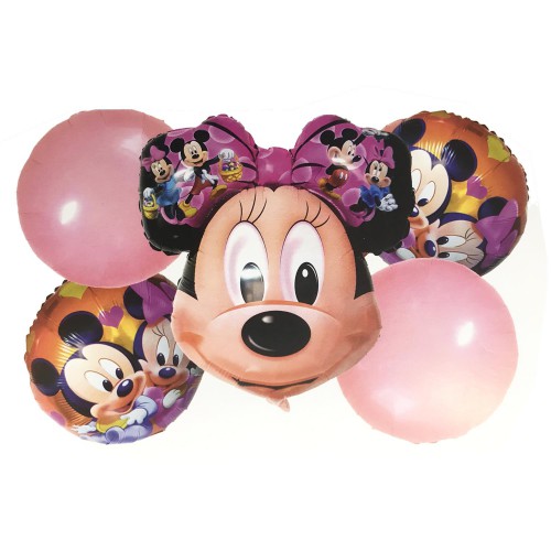 5li Minnie Mouse Baskılı Folyo Balon Seti Konseptli Helyumla Uçan - Parti Dolabı