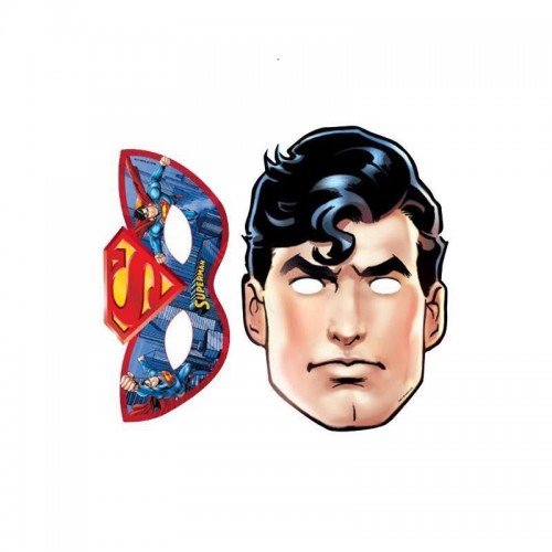 6 Ad Superman Karton Maske, Süpermen Doğum Günü Konsepti Partisi - Parti Dolabı