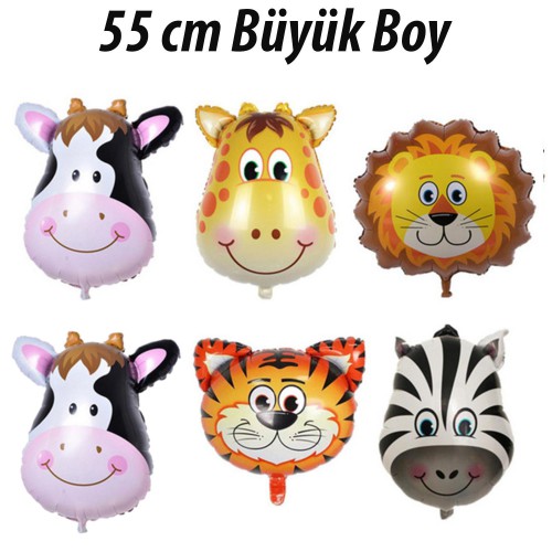 6 Adet Safari Konsepti Doğum Günü Hayvan Folyo Balon Seti - Parti Dolabı