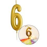 6 Yaş Gold Rakam Mum, Parlak Altın Rengi Doğum Günü Mumu Sarı Yaldızlı Pasta Mumu