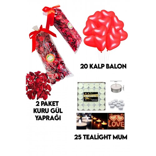 600 Kuru Gül Yaprağı,20 Kalp Balon,25 Beyaz Mum Romantik Hediye 14 Şubat Sevgililer Günü Doğum Günü - Parti Dolabı