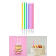 6lı Makaron Pasta Mumu Soft Ince Uzun Çubuk Pastel Karışık Renkli Doğum Günü Mat Mum ( 12 Cm )