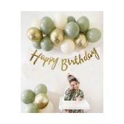 7 Küf Yeşili 3 Krom Gold 3 Kum Rengi Pastel Balon Gold Happy Birthday Banner Mini Zincir Balon Seti