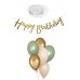 7 Küf Yeşili 3 Krom Gold 3 Kum Rengi Pastel Balon Gold Happy Birthday Banner Mini Zincir Balon Seti