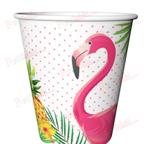 8 Adet Flamingo Karton, Doğum Günü Parti Bardağı - Parti Dolabı