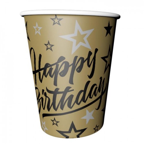 8 Adet Gold Happy Birthday Karton Bardak, Yetişkin Doğum Günü - Parti Dolabı
