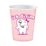 8 Adet İlk Dişim Pembe Karton Bardak Diş Buğdayı Kız Parti Bardağı