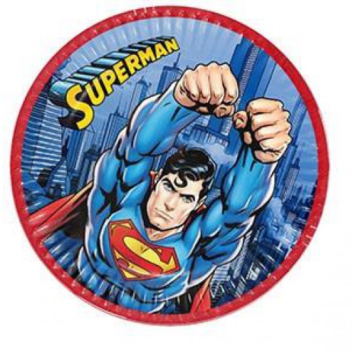 8 Adet Superman Kağıt Tabak, Süperman Doğum Günü Malzemeleri - Parti Dolabı