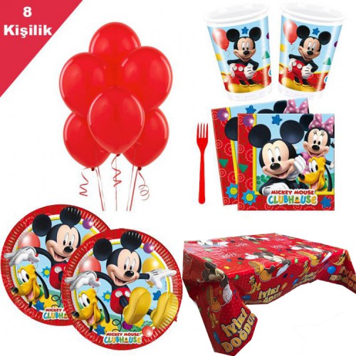 8 Kişi Mickey Mouse 6 Parça Doğum Günü Parti Seti Miki Paketi - Parti Dolabı