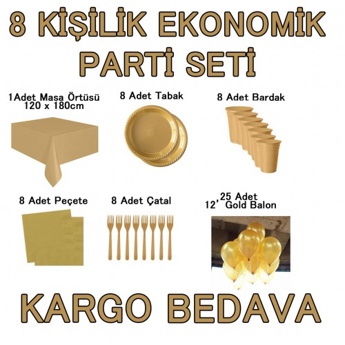 8 Kişilik 6 Parça Altın Sarısı Gold Parti Malzemeleri Seti Konsept Ürünleri - Parti Dolabı