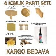 8 Kişilik 8 Parça Altın Sarısı Gold Standart Parti Süs Seti Konsept Ürünleri