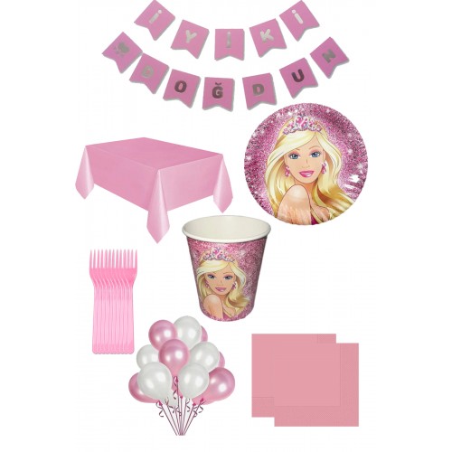 8 Kişilik Barbie Parti Seti, Doğum Günü Konsept Set Süsleri
