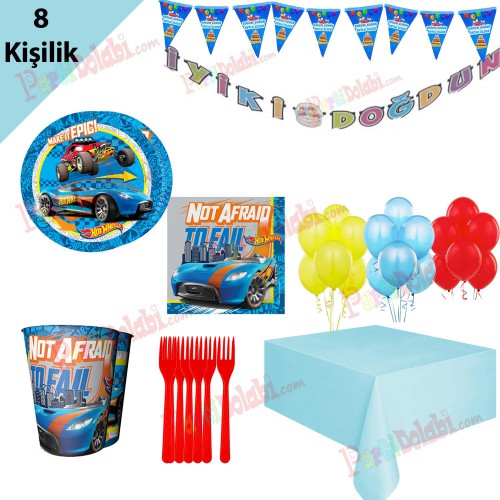 8 Kişilik Hot Wheels Araba Parti Temalı Doğum Günü Konsepti - Parti Dolabı