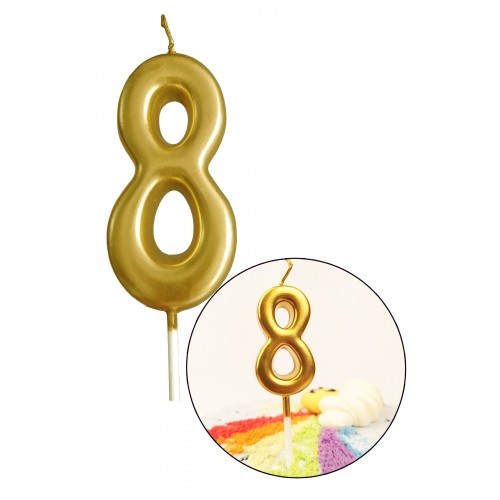 8 Yaş Gold Rakam Mum, Parlak Altın Rengi Doğum Günü Mumu Sarı Yaldızlı Pasta Mumu