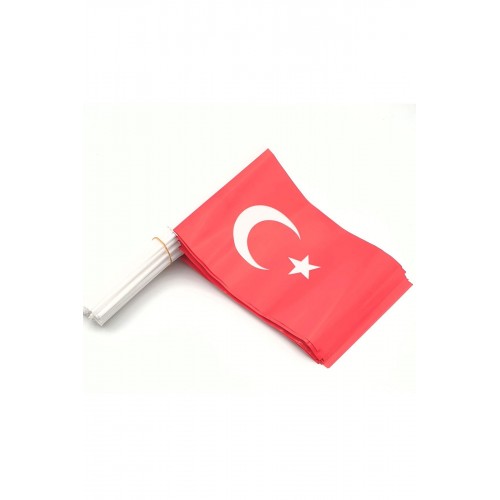 80 Adet Çubuklu Kağıt Türk Bayrağı Çıtalı Sopalı Ayyıldız Baskılı Bayrak