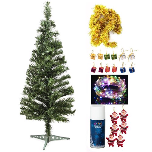 90 CM Yılbaşı Çam Ağaç Seti ve Yılbaşı Süsleri Paketi Yılbaşı Işığı Kar Spreyi