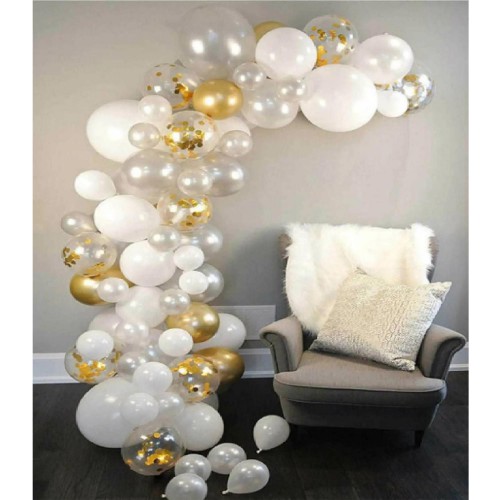 Altın-Beyaz-Şeffaf Renkler Dekorasyon Balon Zinciri 62 Parça - Parti Dolabı