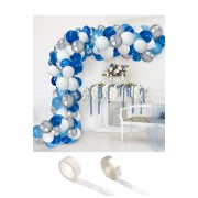 Balon Parti 100 Adet Beyaz Mavi Gri Lacivert Metalik Balon Ve Balon Zinciri